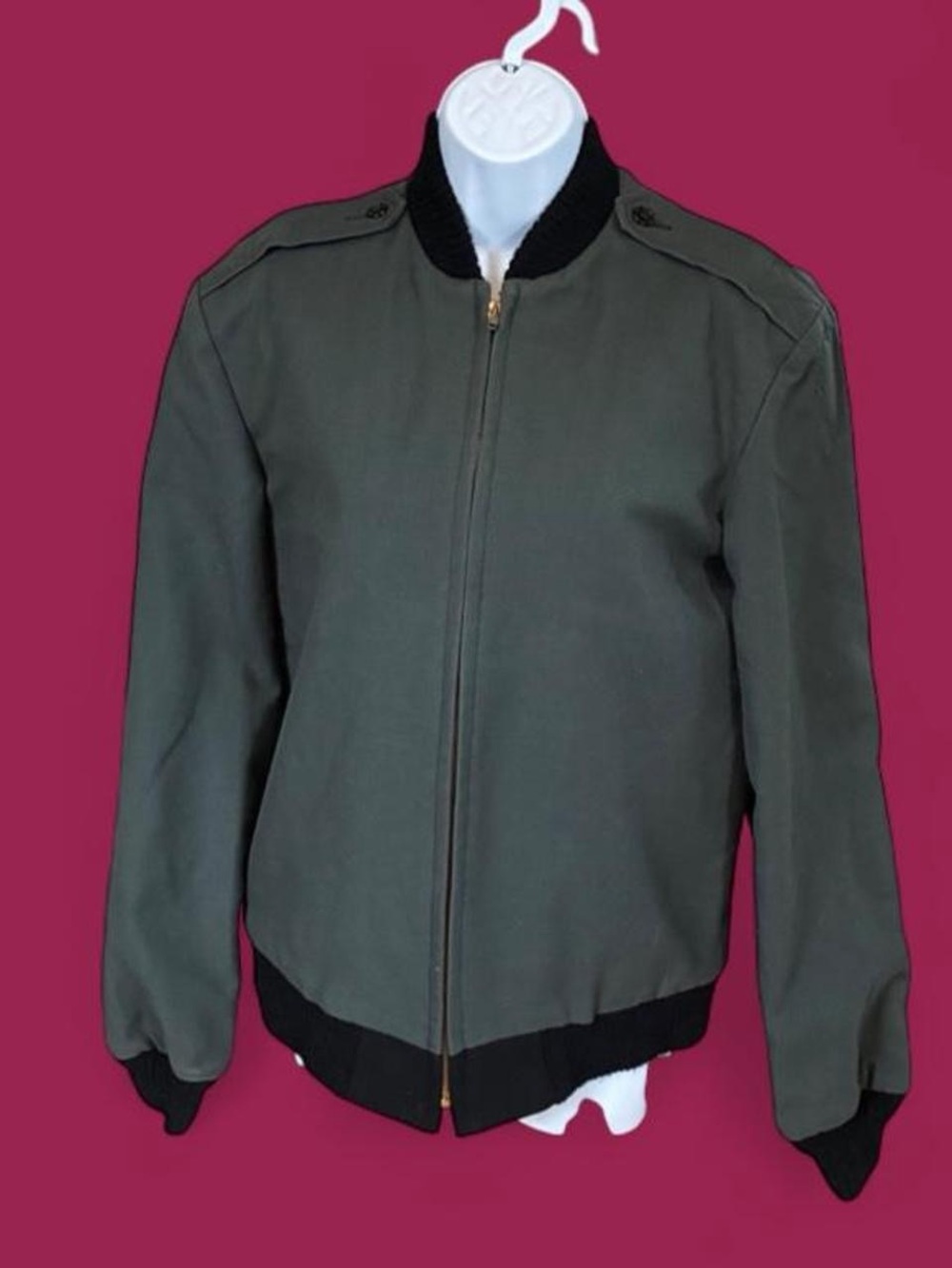 Vintage 1960s dark grey utilitarian canvas, bomber jacket.